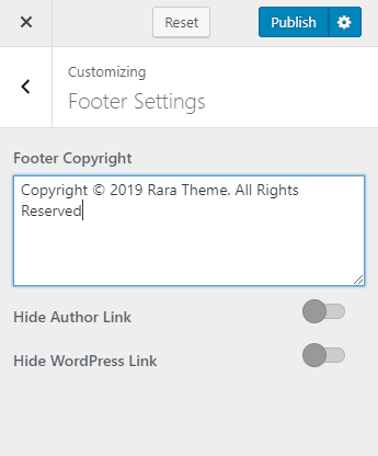 edit Footer copyright information rara theme