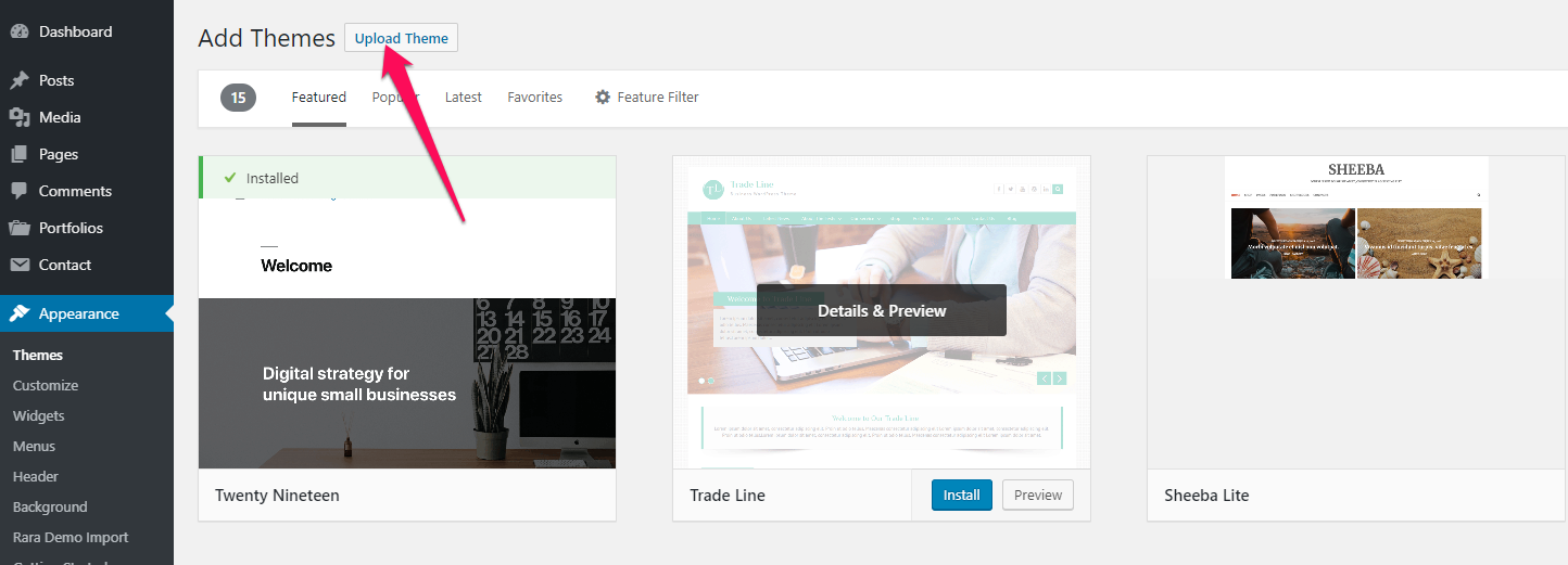 upload new theme