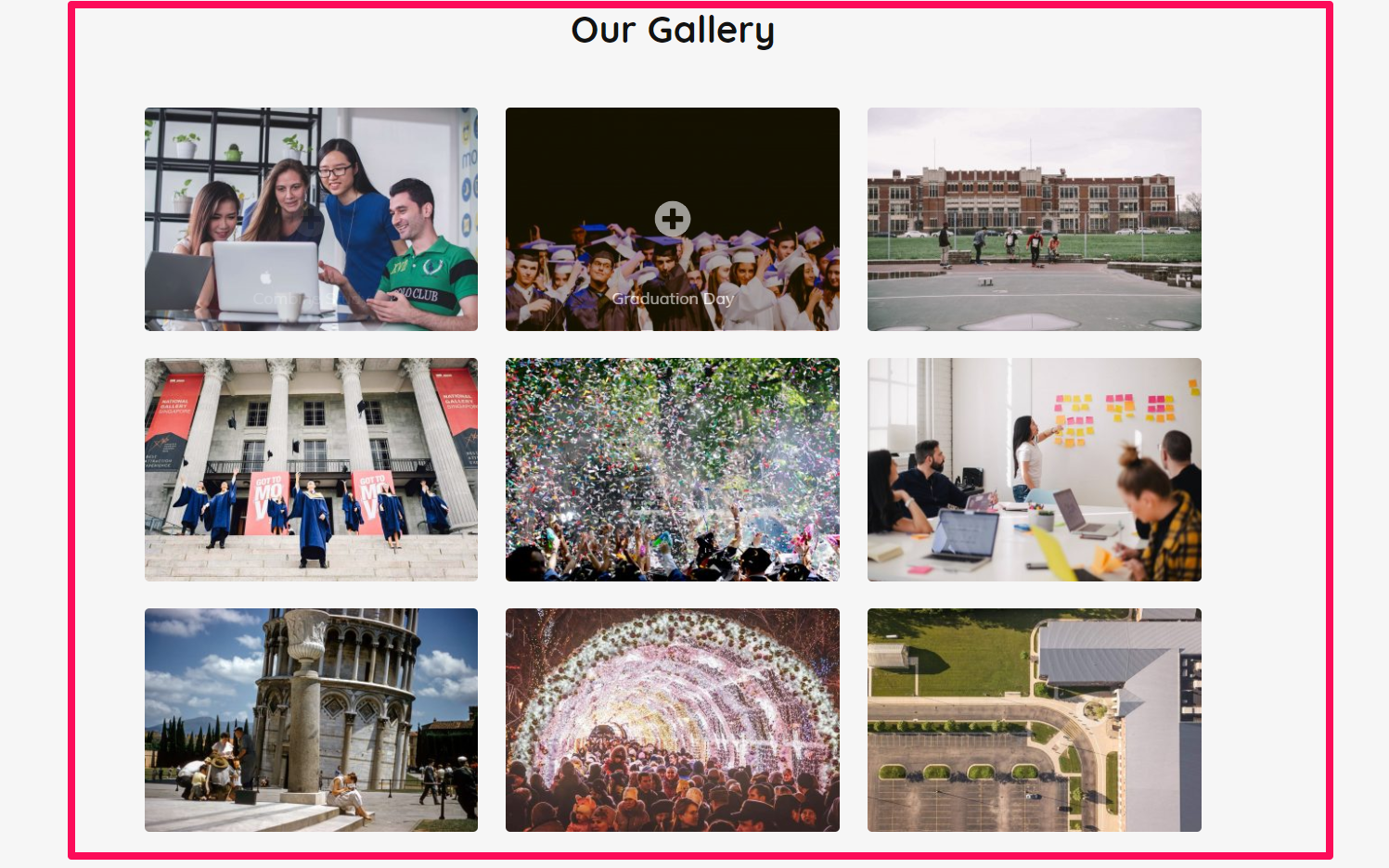 Gallery section demo university zone