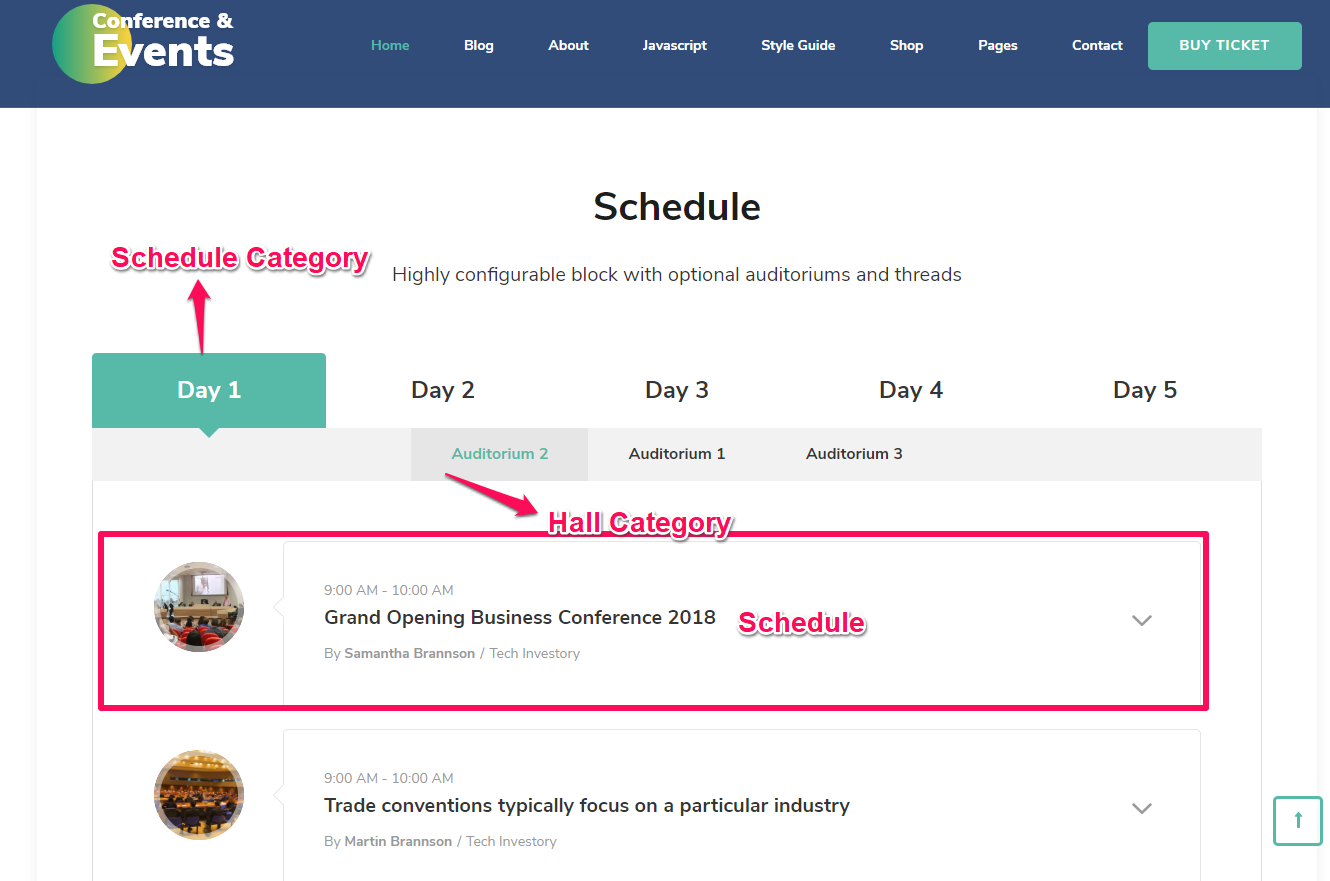 Schedule section demo the conference pro