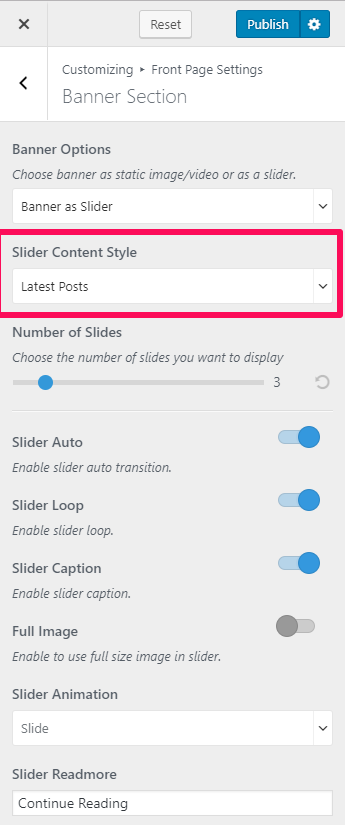 Configure slider as latest posts the conference pro