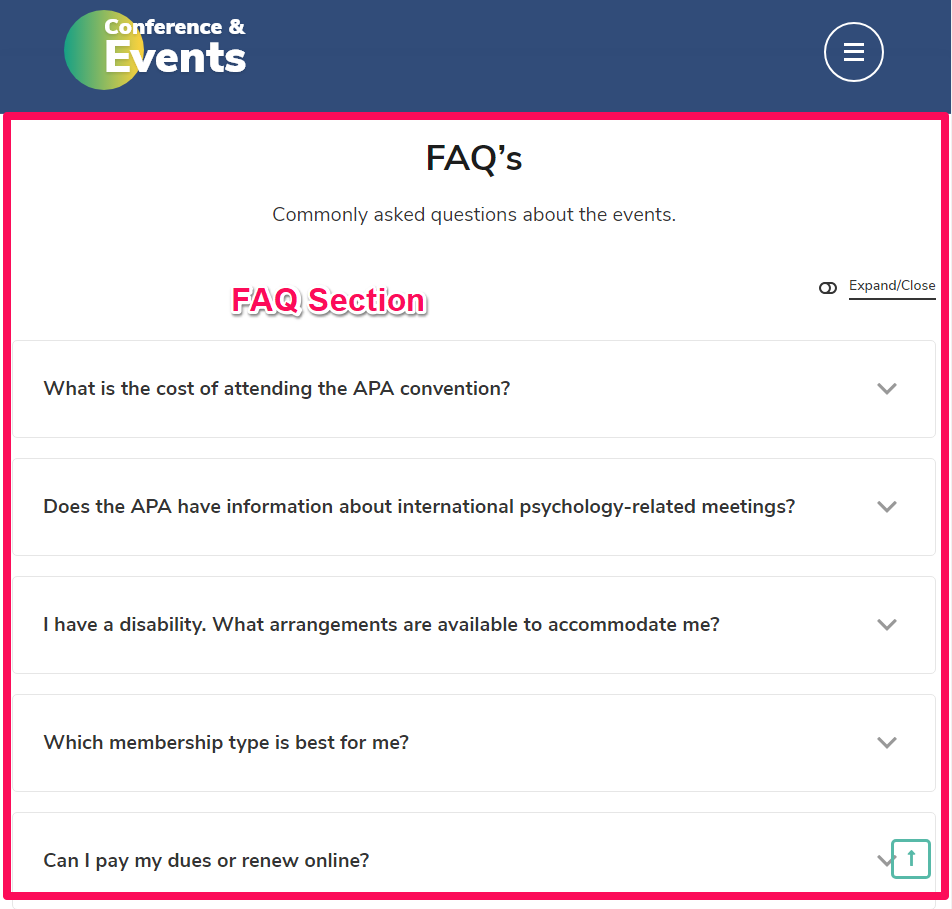 FAQ Section demo the conference pro