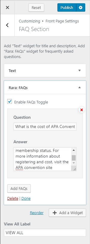 Configure FAQ Section the conference pro