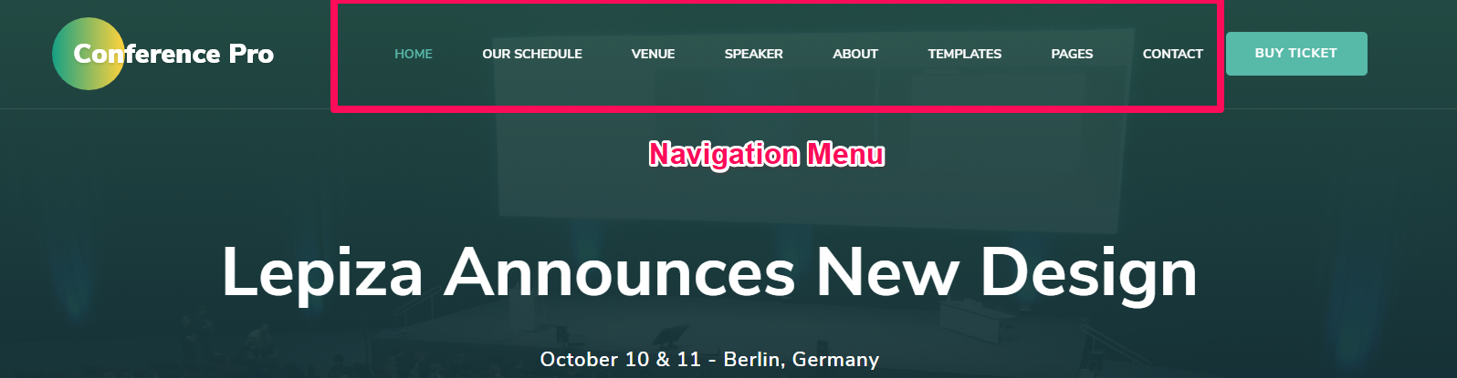 navigation menu the conference pro