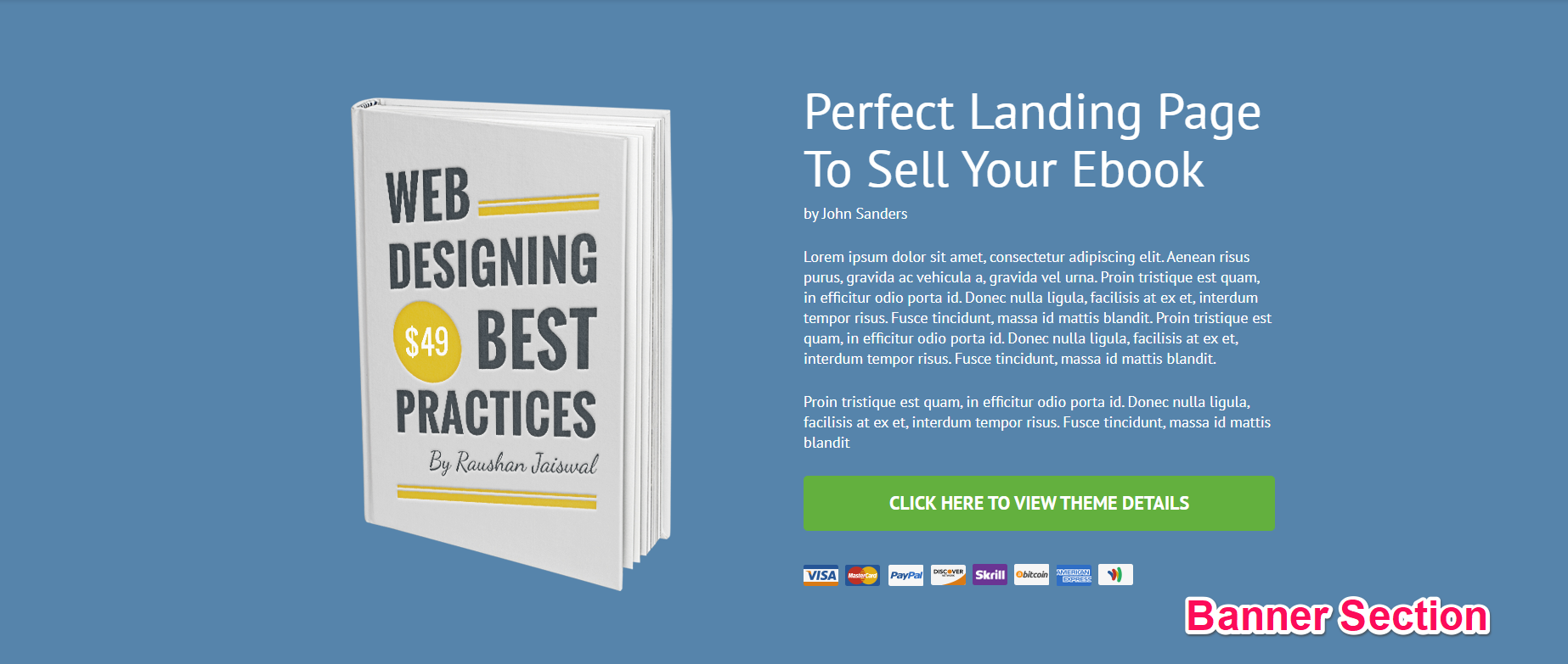 Banner Section book landing page