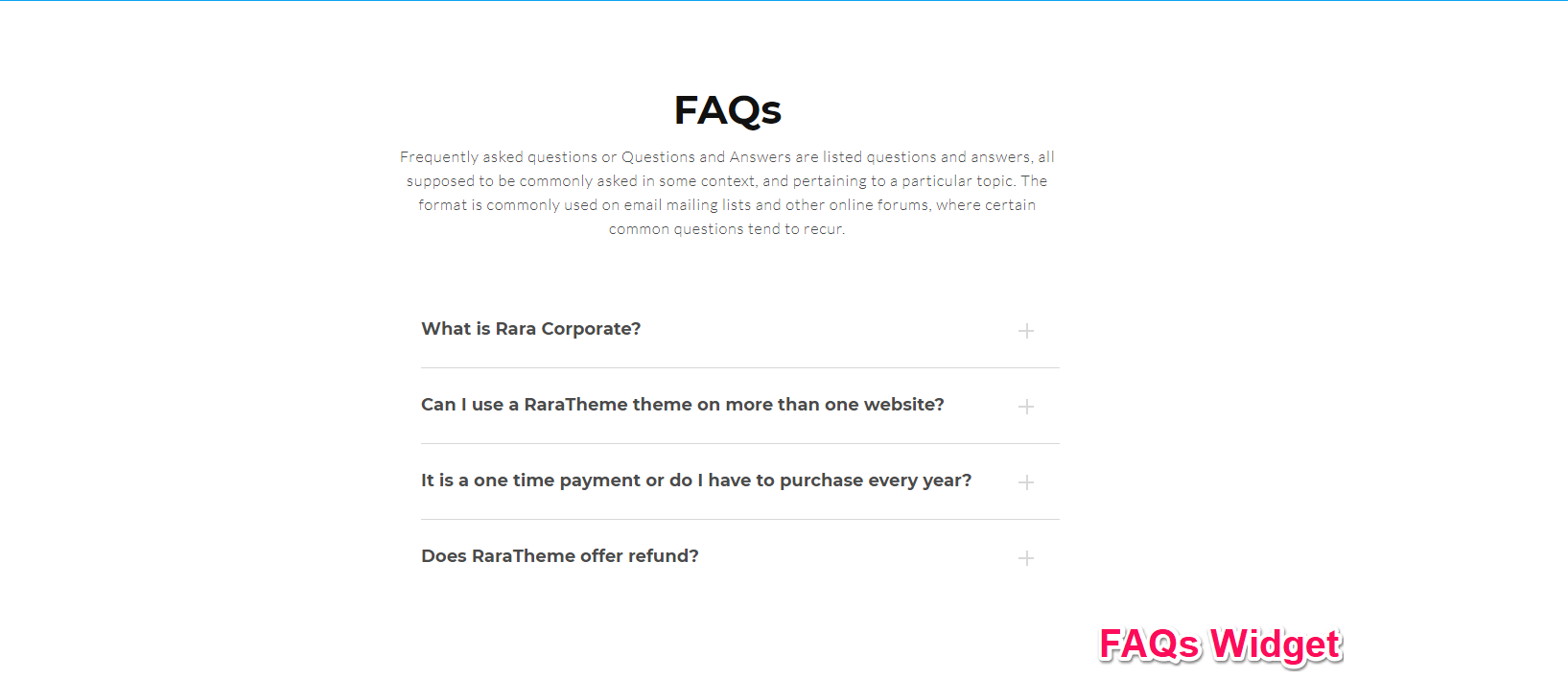 FAQs Widget rara business