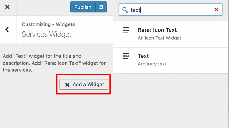 select rara icon text widget