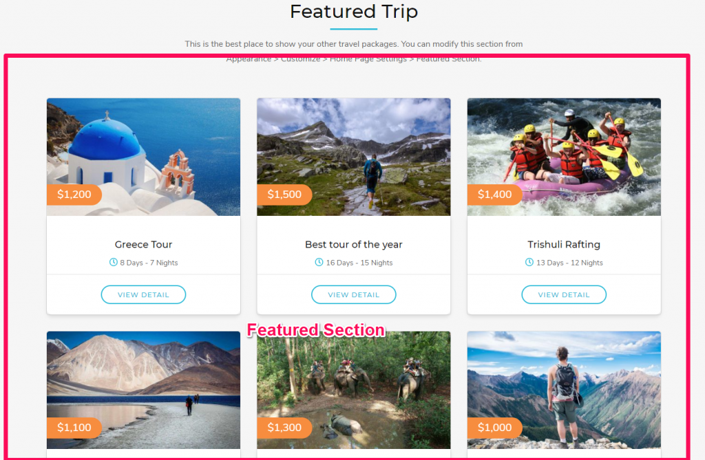 featured section tour operator