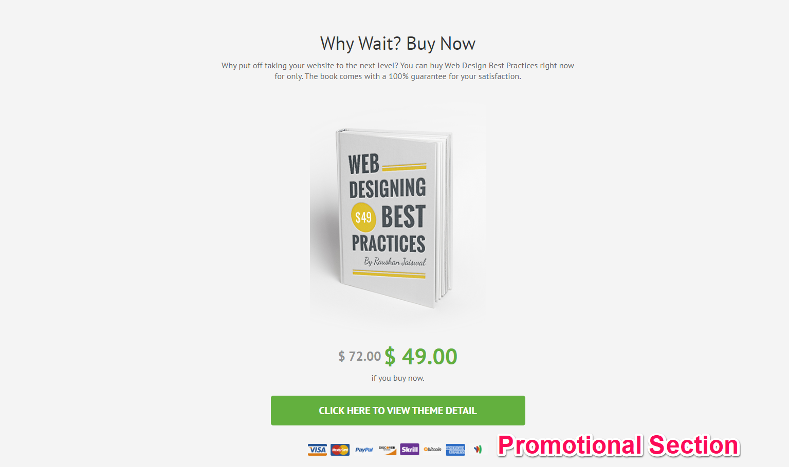 Promotional Section book landing page