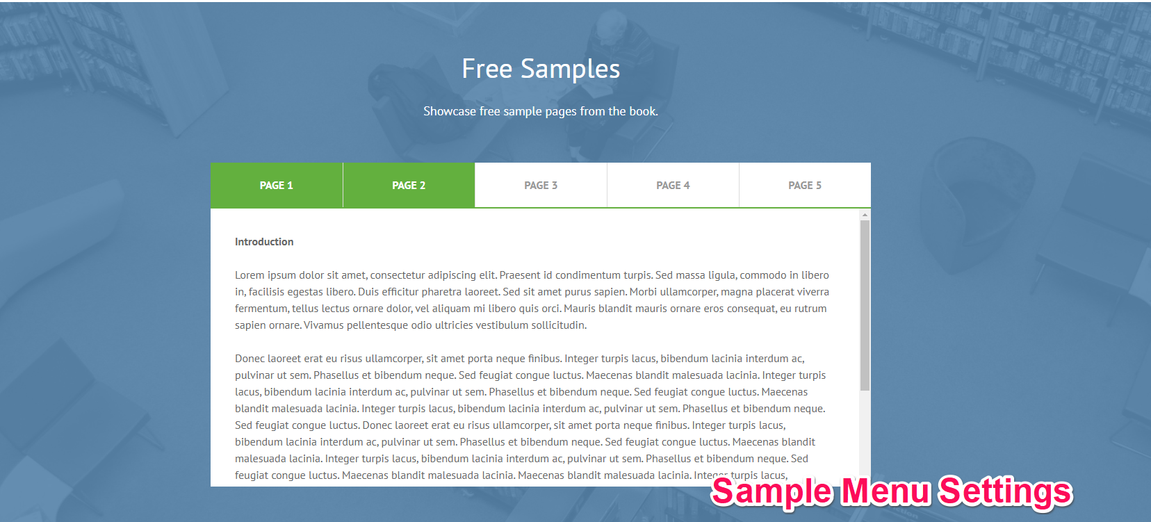 Sample Menu Settings book landing page