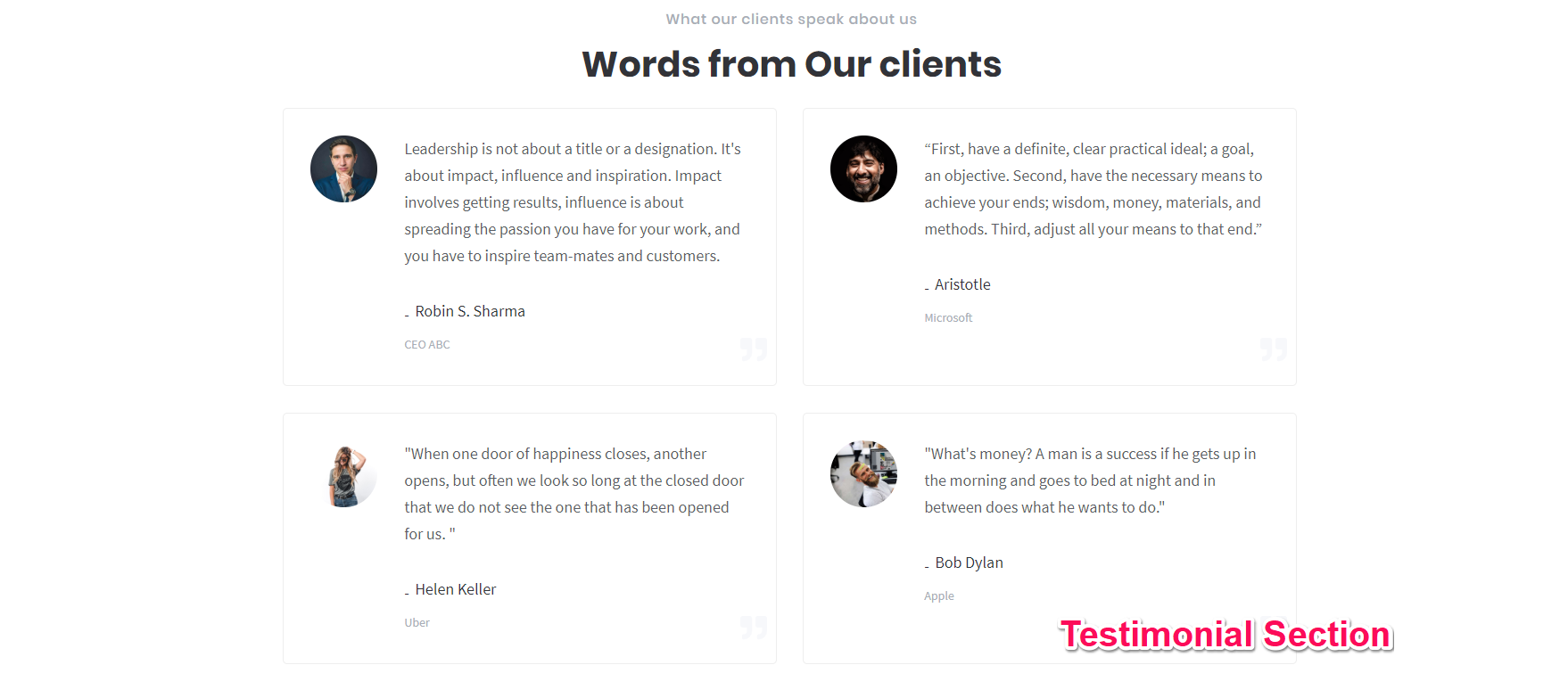 Testimonial Section influencer pro