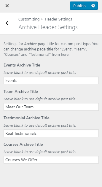 archive header settings