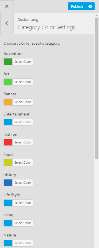 category color settings numinous pro