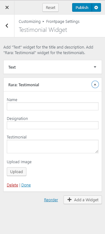configure testimonial widget rara business pro