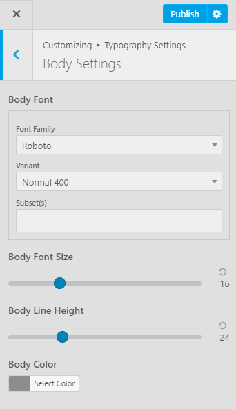 typography settings numinous pro