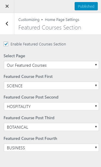 featured course section settings