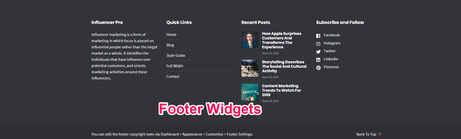 footer widgets