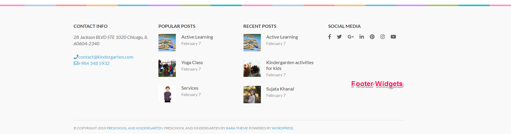 footer widgets for preschool and kindergarten