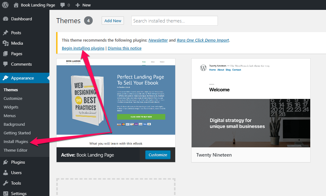 install plugins for book landing page