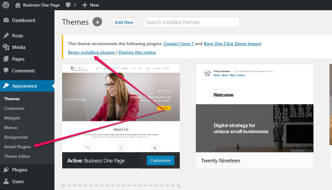 install plugins for business one page