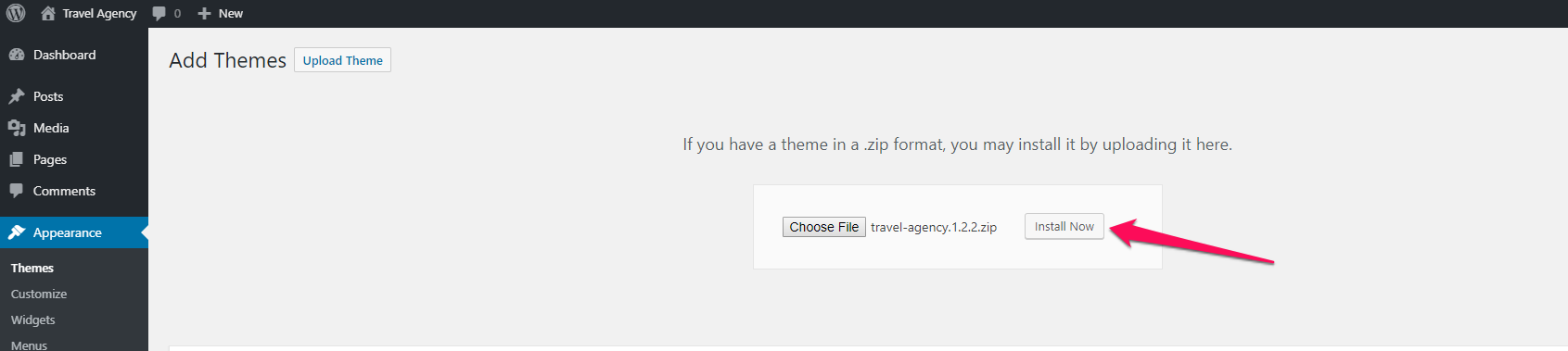install theme for travel agency