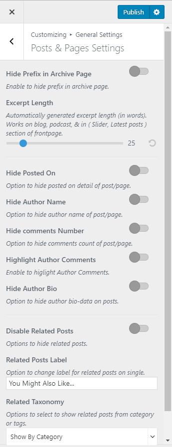 post and pages settings influencer pro