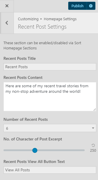 recent post settings travel diaries pro
