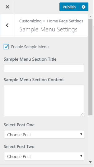 sample menu section