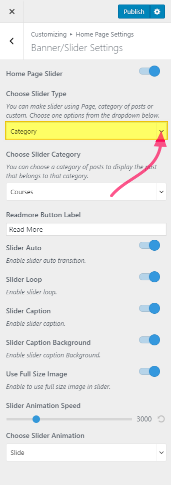 slider using category