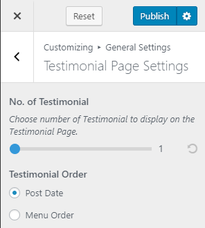 testimonial page settings