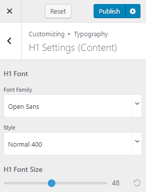 typography settings for influencer pro