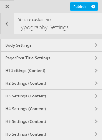 typography settings numinous pro