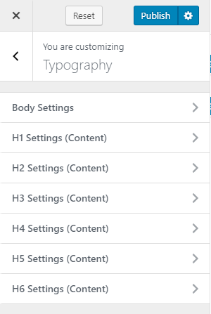 typography settings