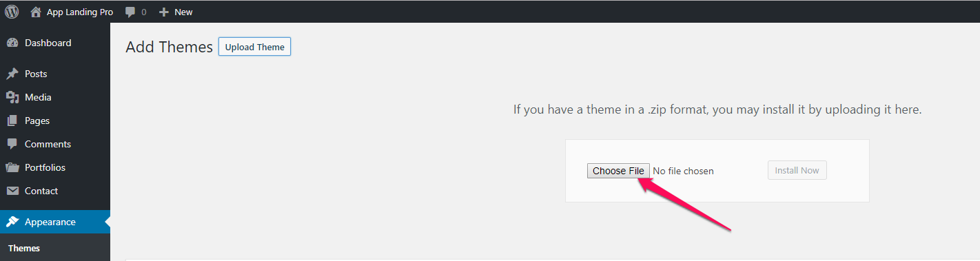 choose file for app landing page pro