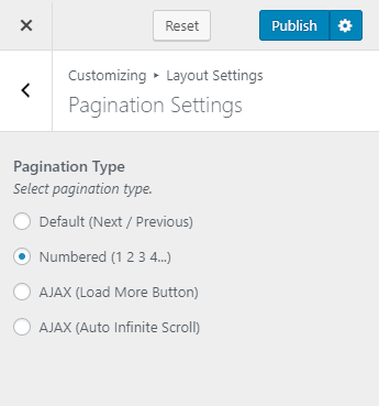 pagination settings for app landing page pro