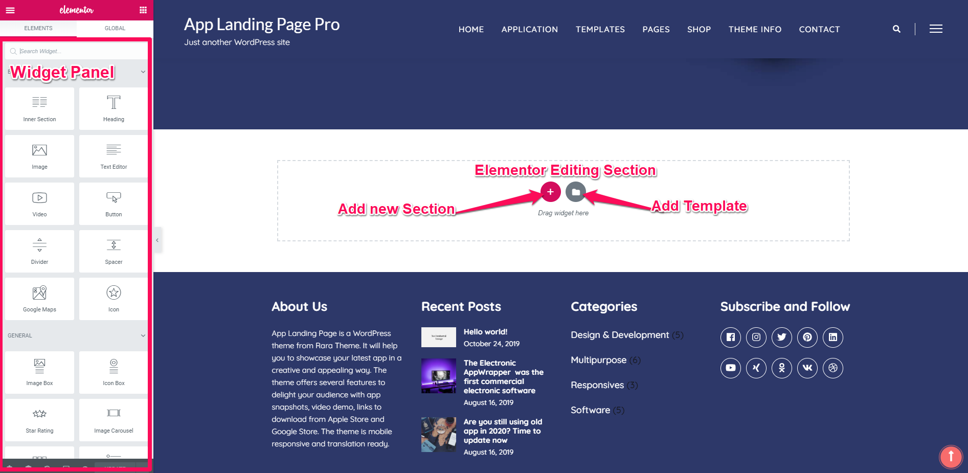 customization via elementor app landing page pro