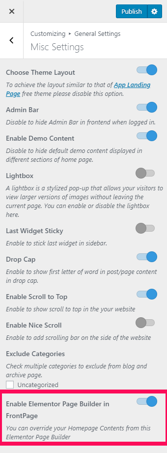elementor settings app landing page pro