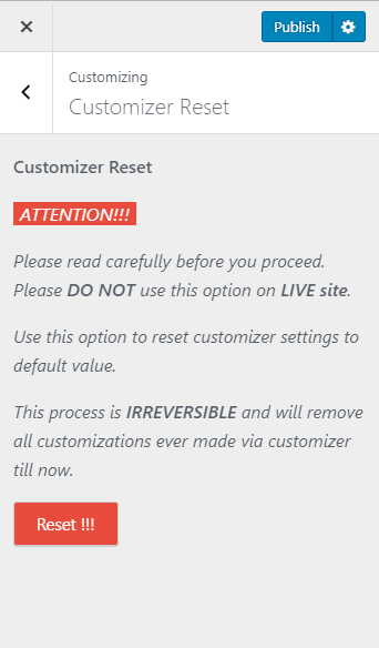 customizer reset influencer pro